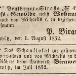 Birawer ogłoszenie 1852, Der Oberschlesische Wanderer, Jg 25, no 31, s. 3