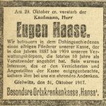 E. Haase, 1917, wzmianka o zgodnie - Der Oberschlesische Wanderer, Jg 91, Nr 252, s. 4