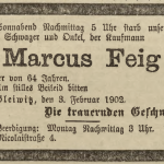 Feig Marcus, niekrolog- Der Oberschlesische Wanderer 1902, Jg. 74, No. 28, s. 6