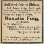 Feig Rosel. nekrolog - Der Oberschlesische Wanderer 1889, Jg. 62, Nr 206, s. 4