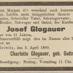 Glogauer Josef, wzmianka o zgodnie - Der Oberschlesische Wanderer 1890, Jg. 63, No 79, s. 4
