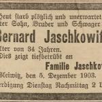 Jaschkowitz Bernard, wzmianka o zgodnie - Der Oberschlesische Wanderer 1903, Jg. 76, No. 283, s. 6