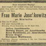 Jaschkowitz Marie, wzmianka o zgodnie - Der Oberschlesische Wanderer 1912, Jg. 85, No. 90, s. 6