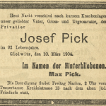 Pick J., wzmianka o zgodnie - Der Oberschlesische Wanderer 1904, Jg 76, No 58, s. 3