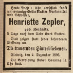 Zepler H, wzmianka o zgodnie - Der Oberschlesische Wanderer1886, Jg. 59, No 281, s. 4